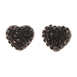 Heart Stud-Earrings With Crystal Accents Black & Silver-Tone Colored #LQE3399