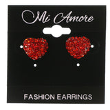 Heart Stud-Earrings With Crystal Accents Red & Silver-Tone Colored #LQE3400