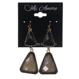 Black & Gray Colored Metal Dangle-Earrings With Bead Accents #LQE3403