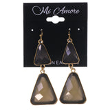 Gray & Gold-Tone Colored Metal Dangle-Earrings With Bead Accents #LQE3404