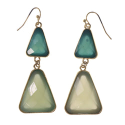 Green & Gold-Tone Colored Metal Dangle-Earrings With Bead Accents #LQE3405