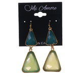 Green & Gold-Tone Colored Metal Dangle-Earrings With Bead Accents #LQE3405