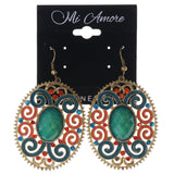 Filigree Dangle-Earrings With Stone Accents Blue & Orange Colored #LQE3406