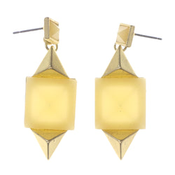Gold-Tone & Yellow Colored Metal Drop-Dangle-Earrings With Bead Accents #LQE3409