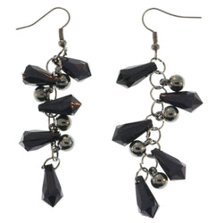 Black & Silver-Tone Colored Metal Dangle-Earrings With Crystal Accents