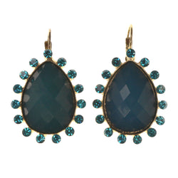 Blue & Gold-Tone Colored Metal Dangle-Earrings With Crystal Accents #LQE3410