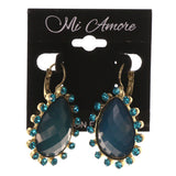 Blue & Gold-Tone Colored Metal Dangle-Earrings With Crystal Accents #LQE3410