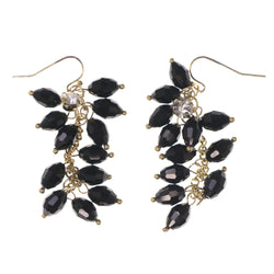 Gold-Tone & Black Colored Metal Dangle-Earrings With Bead Accents #LQE3411