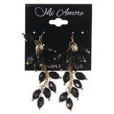 Gold-Tone & Black Colored Metal Dangle-Earrings With Bead Accents #LQE3411