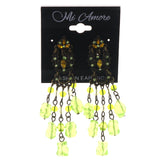 Gold-Tone & Green Colored Metal Drop-Dangle-Earrings With Bead Accents #LQE3412