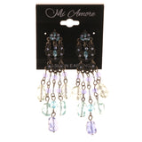 Silver-Tone & Blue Colored Metal Drop-Dangle-Earrings With Bead Accents #LQE3413