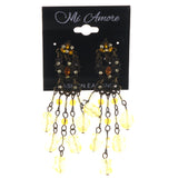 Gold-Tone & Yellow Colored Metal Drop-Dangle-Earrings With Bead Accents #LQE3414