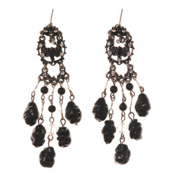 Silver-Tone & Black Metal -Dangle-Earrings Bead Accents #LQE3415