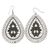 Silver-Tone & Black Colored Metal Dangle-Earrings With Bead Accents #LQE3418