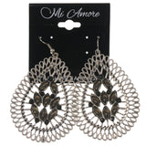 Silver-Tone & Black Colored Metal Dangle-Earrings With Bead Accents #LQE3418