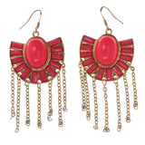 Pink & Gold-Tone Colored Metal Dangle-Earrings With tassel Accents #LQE3419