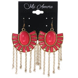 Pink & Gold-Tone Colored Metal Dangle-Earrings With tassel Accents #LQE3419