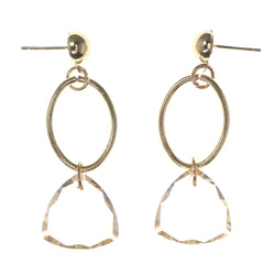 Gold-Tone & Clear Colored Metal Drop-Dangle-Earrings With Bead Accents #LQE3422