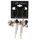 Silver-Tone & Black Colored Metal Dangle-Earrings With Bead Accents #LQE3423