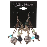 Cross Dangle-Earrings With Bead Accents Silver-Tone & Blue Colored #LQE3424