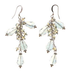 AB Finish Dangle-Earrings With Bead Accents Blue & Silver-Tone Colored #LQE3425