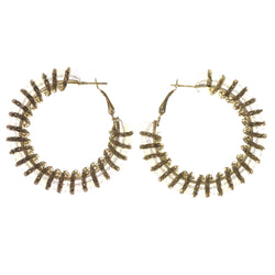 AB Finish Hoop-Earrings With Bead Accents Gold-Tone & Clear Colored #LQE3435
