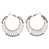 AB Finish Hoop-Earrings With Bead Accents Silver-Tone & Clear Colored #LQE3436