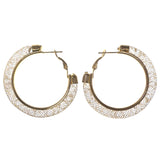 Gold-Tone & Clear Colored Metal Hoop-Earrings With Bead Accents #LQE3437