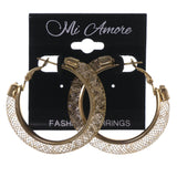 Gold-Tone & Clear Colored Metal Hoop-Earrings With Bead Accents #LQE3437