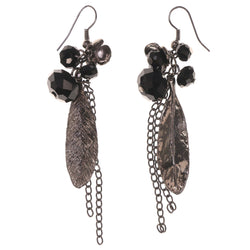 Feather Dangle-Earrings With Bead Accents Silver-Tone & Black Colored #LQE3439