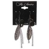 Feather Dangle-Earrings With Bead Accents Silver-Tone & Black Colored #LQE3439