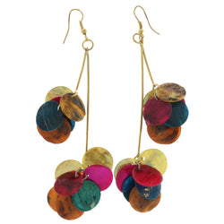 Gold-Tone Metal Dangle-Earrings With Multi Colored Stone Accents