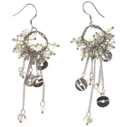 Silver-Tone & Blue Colored Metal Dangle-Earrings With Bead Accents #LQE3440