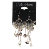 Silver-Tone & Blue Colored Metal Dangle-Earrings With Bead Accents #LQE3440