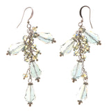 Silver-Tone & Blue Colored Metal Dangle-Earrings With Bead Accents #LQE3441