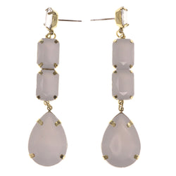 White & Gold-Tone Colored Metal Drop-Dangle-Earrings With Bead Accents #LQE3442