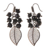 Leaf Dangle-Earrings With Bead Accents Silver-Tone & Black Colored #LQE3443