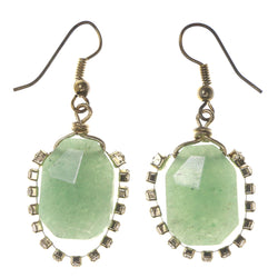 Green & Gold-Tone Colored Metal Dangle-Earrings With Crystal Accents #LQE3445