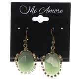 Green & Gold-Tone Colored Metal Dangle-Earrings With Crystal Accents #LQE3445