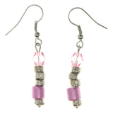 Pink & Silver-Tone Colored Metal Dangle-Earrings With Bead Accents #LQE3446