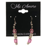 Pink & Silver-Tone Colored Metal Dangle-Earrings With Bead Accents #LQE3446