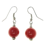 Red & Silver-Tone Colored Metal Dangle-Earrings With Bead Accents #LQE3447