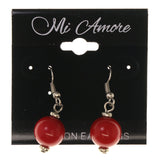 Red & Silver-Tone Colored Metal Dangle-Earrings With Bead Accents #LQE3447