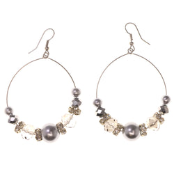Silver-Tone & Clear Colored Metal Dangle-Earrings With Crystal Accents #LQE3453