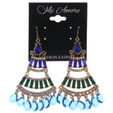 AB Finish Dangle-Earrings With Crystal Accents Blue & Green Colored #LQE3454