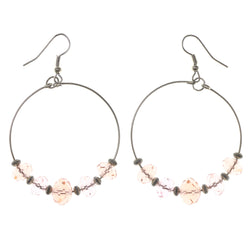 Silver-Tone & Pink Colored Metal Dangle-Earrings With Bead Accents #LQE3455