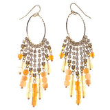 Gold-Tone & Peach Colored Metal Dangle-Earrings With Crystal Accents #LQE3456