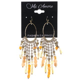 Gold-Tone & Peach Colored Metal Dangle-Earrings With Crystal Accents #LQE3456