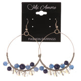 Silver-Tone & Blue Colored Metal Dangle-Earrings With Bead Accents #LQE3457