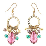 Gold-Tone & Multi Colored Metal Dangle-Earrings With Bead Accents #LQE3458